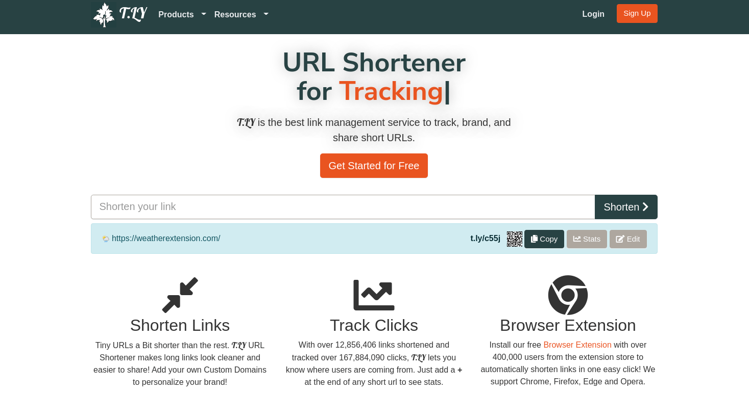 t.ly URL shortener Chrome extension
